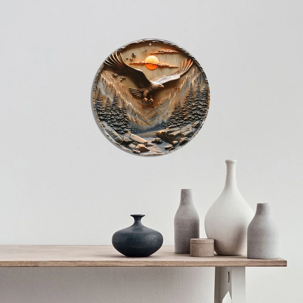 Description Picture 5 of itemEagle Wreath Aluminum Sign - 8X8 Inch Round Metal Decor For Home, Cafe, Apartment & More - Durable, Easy-To-Clean Wall Art