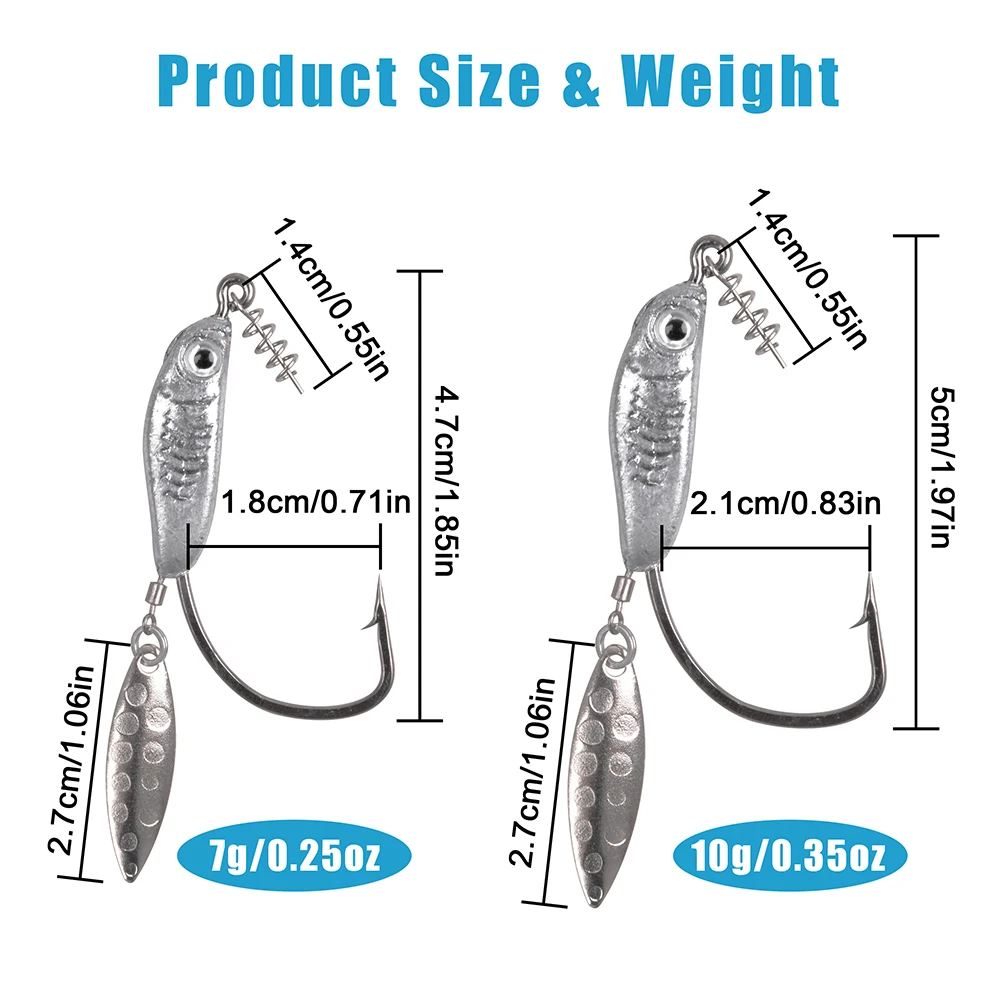 BESPORTBLE 5pcs Weighted Hooks Underspin Twist Lock Spring Hook Crank