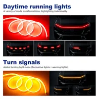 LED Car Daytime Running Light Strip - Red & Yellow Dual Color Plug And Play Start Scan Turn Signal 12V Universal Car Hood Light 4