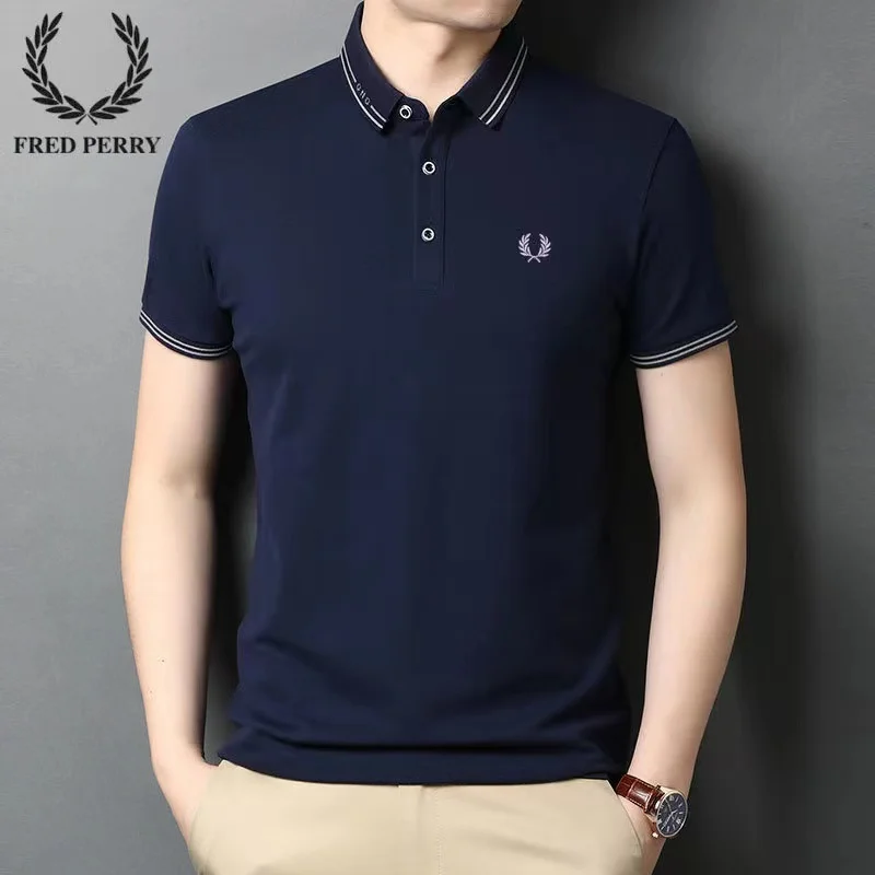 

2023 New Wheat FP Short Sleeve 40S Double Yarn Cotton Mesh Breathable Fabric Embroidered Men's POLO Short Shirt