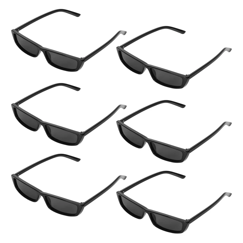 

6X Vintage Rectangle Sunglasses Women Small Frame Sunglasses Retro Eyewear S17072 Black Frame Black
