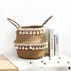 Handmade Bamboo Storage Baskets Foldable Laundry Straw Patchwork Wicker Rattan Seagrass Belly Garden Flower Pot Planter Basket 1