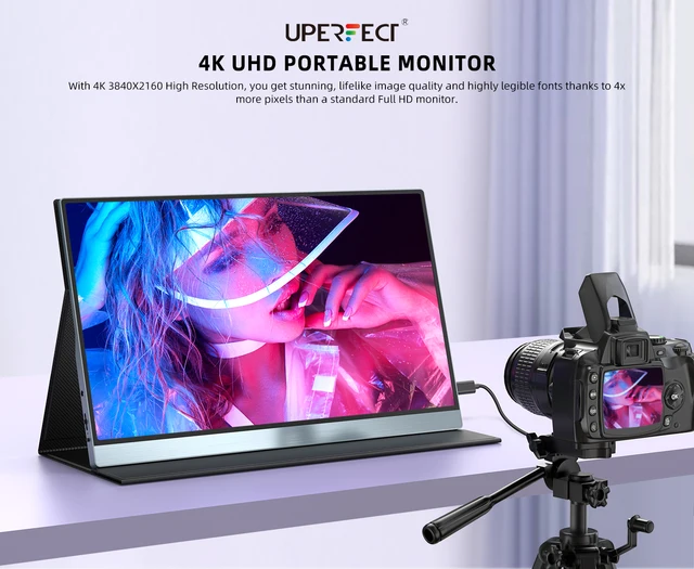 UPERFECT 4K Monitor portátil de 15.6 pulgadas 100% SRGB 3840*2160 HDR IPS  UHD USB-C Monitor portátil de la computadora portátil Pantalla de  computadora HDMI, Monitor de juego con Smart Cover Dual Altavoces