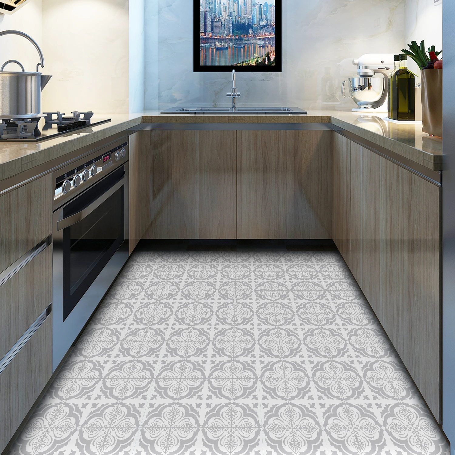 Floor Stickers 1Roll Resistant Waterproof Vinyl Adhesive Floor Stikers Peel And Stick Tile PVC Floor Self Adhesive Room Kitchen&Home Decoration