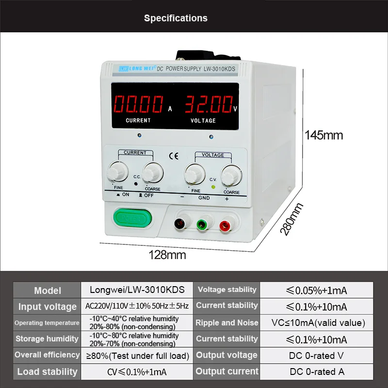 LW-303KDS Longwei 30V 3A Adjustable 90W DC Power Supply LED Display Laboratory P