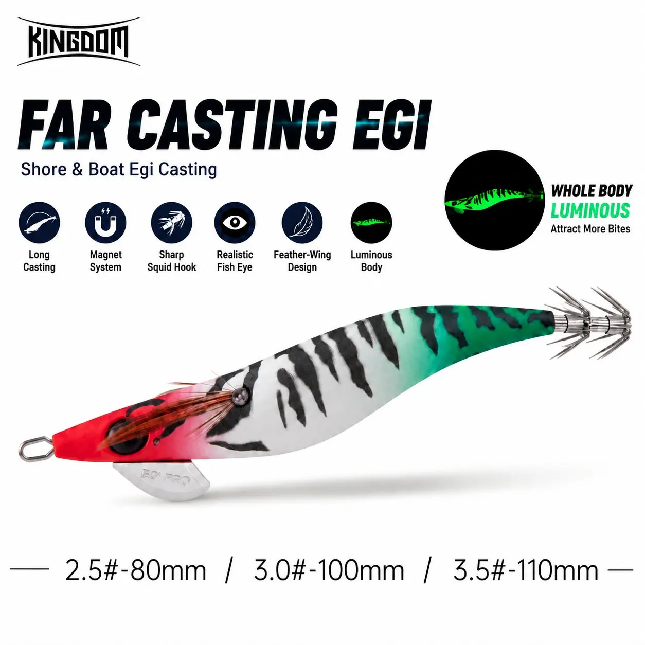 Kingdom Far Casting Egi 2.5 # 10g 3.0 # 15,5g 3,5 # 19,5g Langsam Sinkende Künstliche Jigging-Köder Tintenfisch-Haken Meeresfischen Tintenfisch-Köder