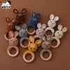 1Pc Bunny Bear Wooden Ring Crochet Cartoon Animal Rabbite Rattle Toy Mobile Pram Crib Newborn Molar Chewing Teether Education 1