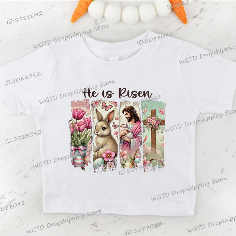 Vintage Christianity Rabbit Print Kids T-shirts Jesus God Graphic Fashion Boys Girls T Shirts Fashion Easter Cartoon Tops Tees 5