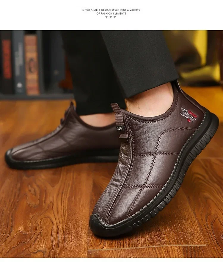 Winter Men's Boots Thick and Warm Outdoor Soft Soled Comfortable and Waterproof Walking Men's Boots Oversized Men's Work Shoes