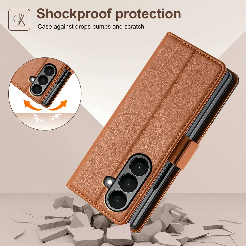 Leather Magnetic Flip Wallet Phone Case with RFID Protection
