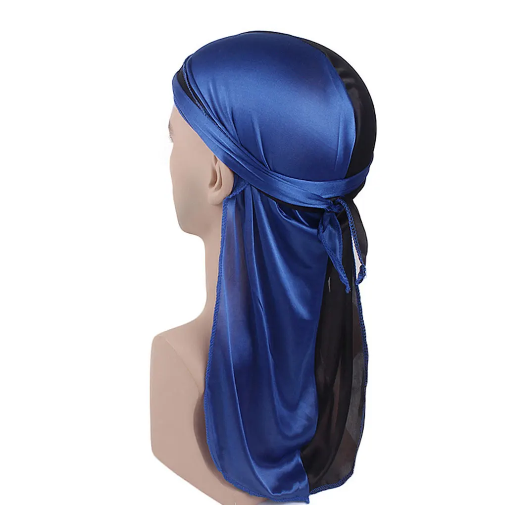 Unisex Double Color Silk Long Tail Skull Caps Hats Doorag Head Scarf