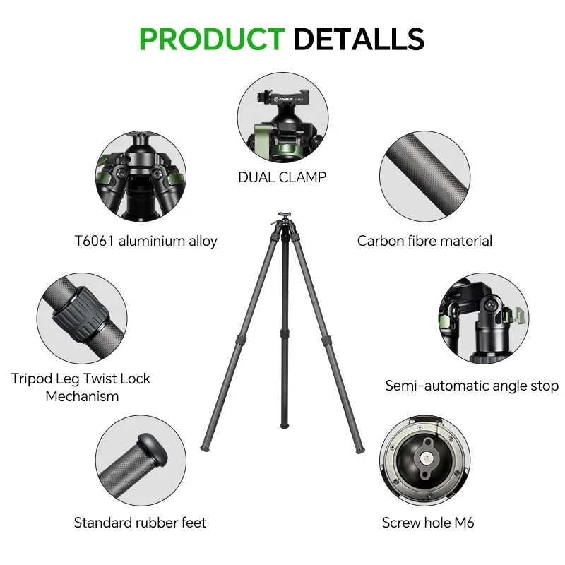 Hunting Tripod Rifle Rest Stand Carbon Fiber Hunting Tripod for Rifle Quick Release Clamp Compatibility Arca Swiss RRS Dovetail Picatinny