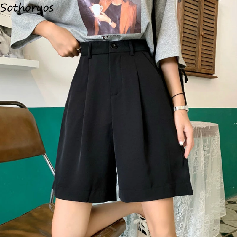 

4XL Black Shorts Women High Waist Baggy Simple Fashion Summer Teens Knee-length Streetwear Unisex Japanese Leisure College Basic