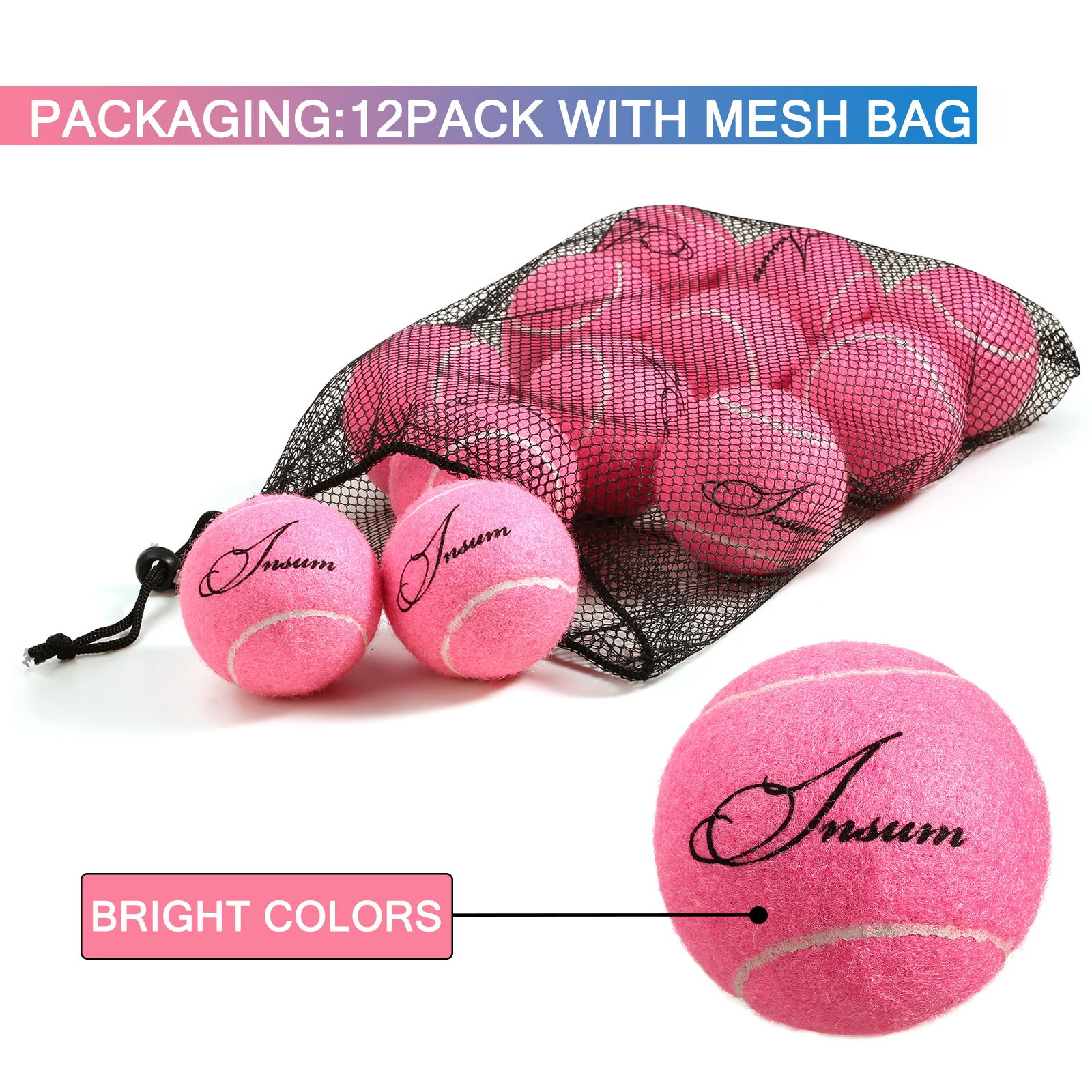 INSUM Pet Dog Tennis Ball 12pcs/Mesh Bag for Easy Carry Multiple Color Options Advanced Training for Beginner Practice Dog Toy