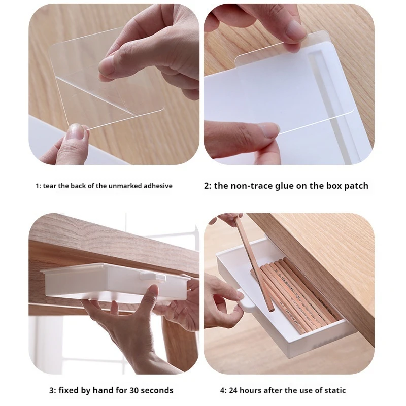 Self Adhesive Storage Box Cabinet Organizer Concealed Stationery Box Under Desk Self-Adhesive Drawer Storage
