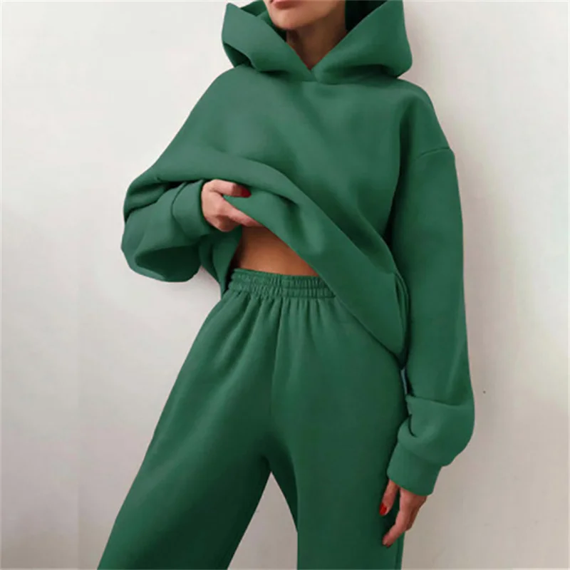 Women Casual Solid Warm Suits Fleece lined Tracksuits Hoodies ...