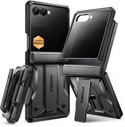 TONGATE Premium Privacy Phone Case with Kickstand & Belt - Clip, Full - Body Shockproof Protection for Galaxy Z Flip7 (Black)