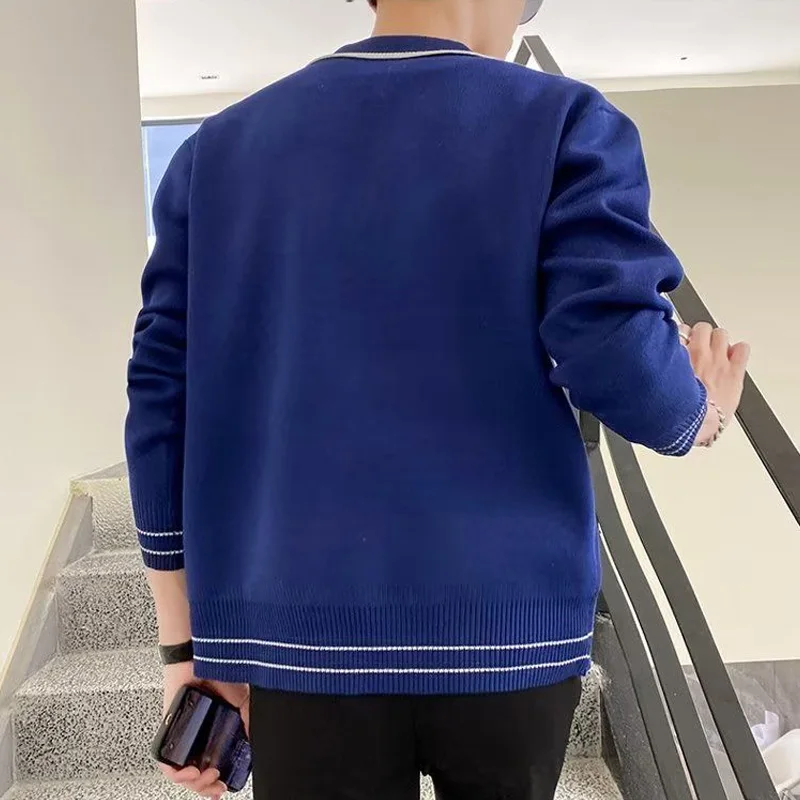 2023 New Autumn and Winter Light Mature Wind Contrast Color Korean Edition Double Zipper Casual Loose Men's Knitted Sweater