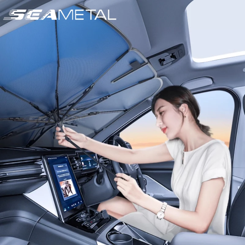 Car sunshade SEAMETAL Car Sunshade Umbrella Car Sun Shade UV Protector Parasol Summer Auto Front Windshield Protection for Accessories
