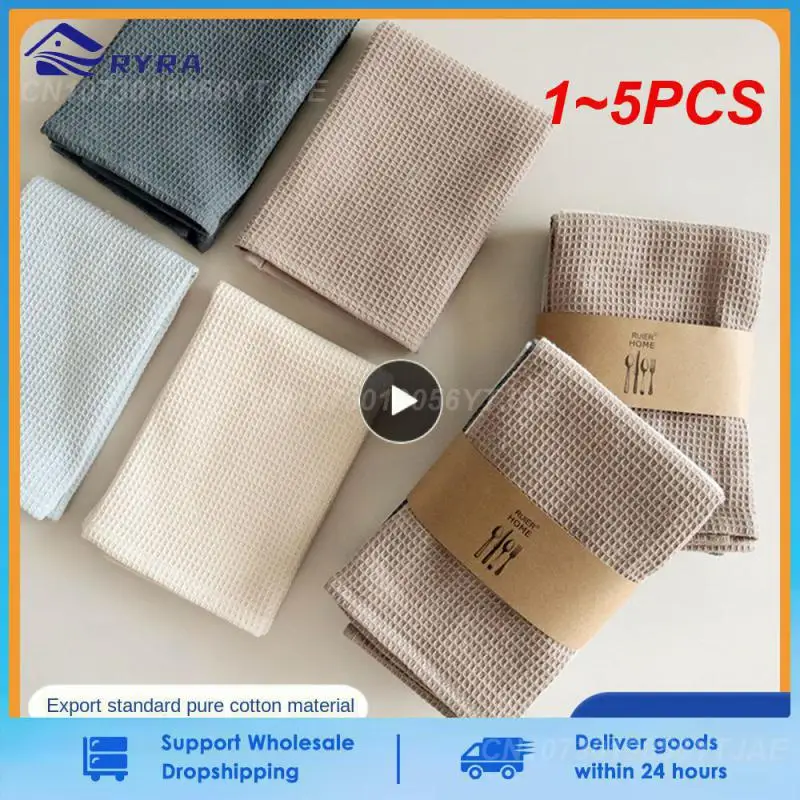 

1~5PCS Dishwashing Towel Household Thickened Scrubbing Cloth Waffles Absorbent Square Towel Kitchen Rag Plain Color Pure Cotton