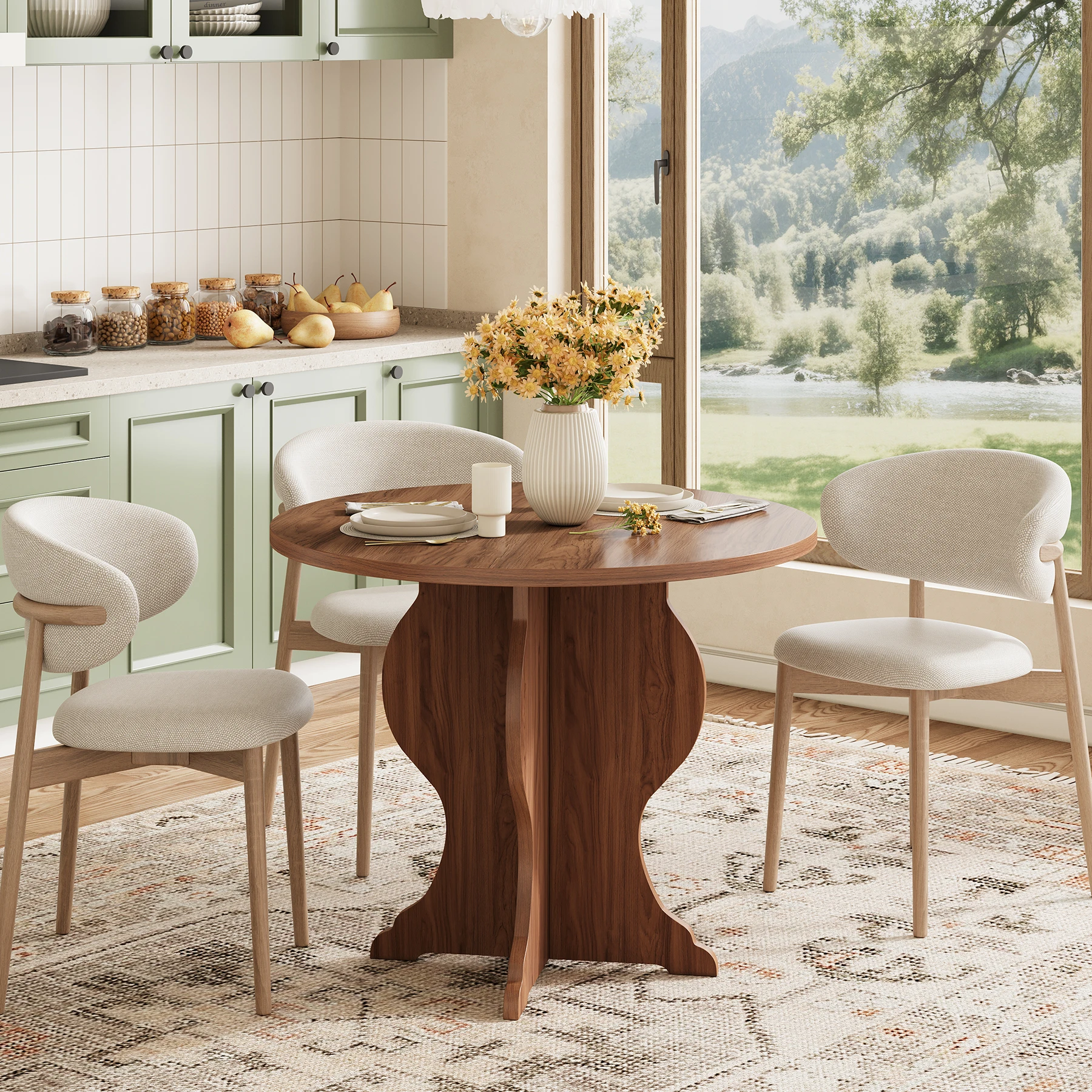 Tribesigns 31.5 Inches Round Dining Table for 4, Modern Farmhouse Kitchen Table, Small Wooden Circle Dining Tables with Sturdy B