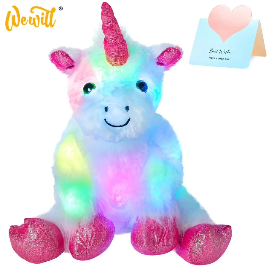 

40cm 30cm Sitting Unicorn Doll Toys LED Stuffed Animal White Plush Glow Toy Night Light Companion Gift for Kid Girls Birthday