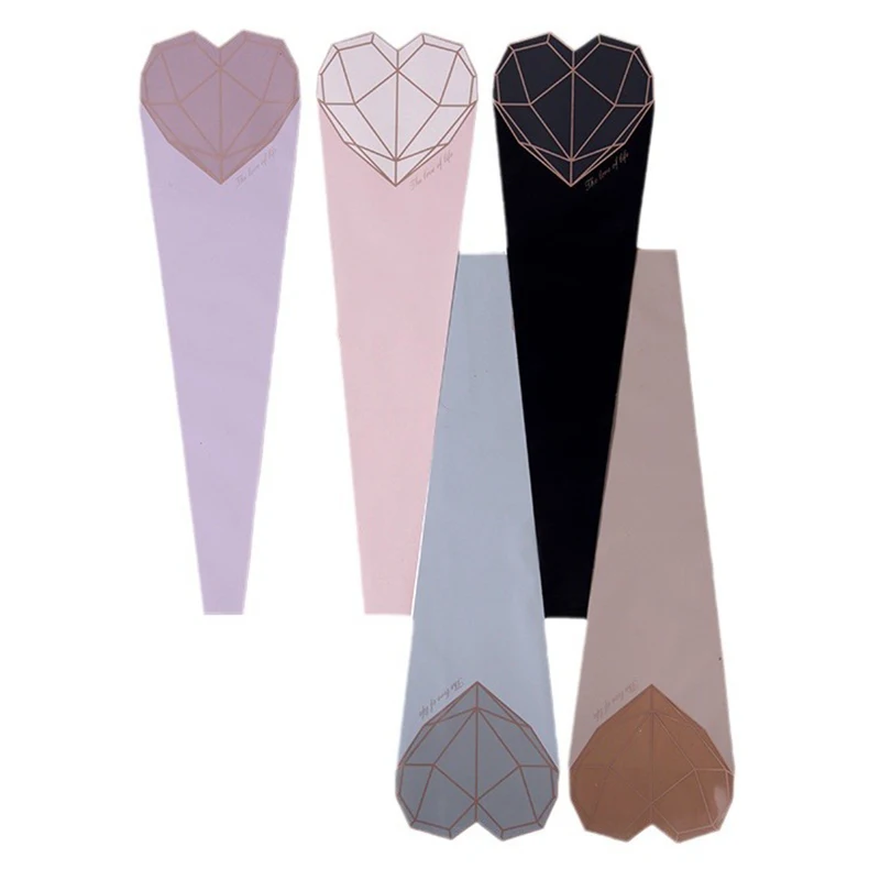20pcs/pack Double Sided Diamond Heart Flowers Wrapping Paper Bouquet Packaging Bags Floral Arrangement Flower Shop Clear Bag