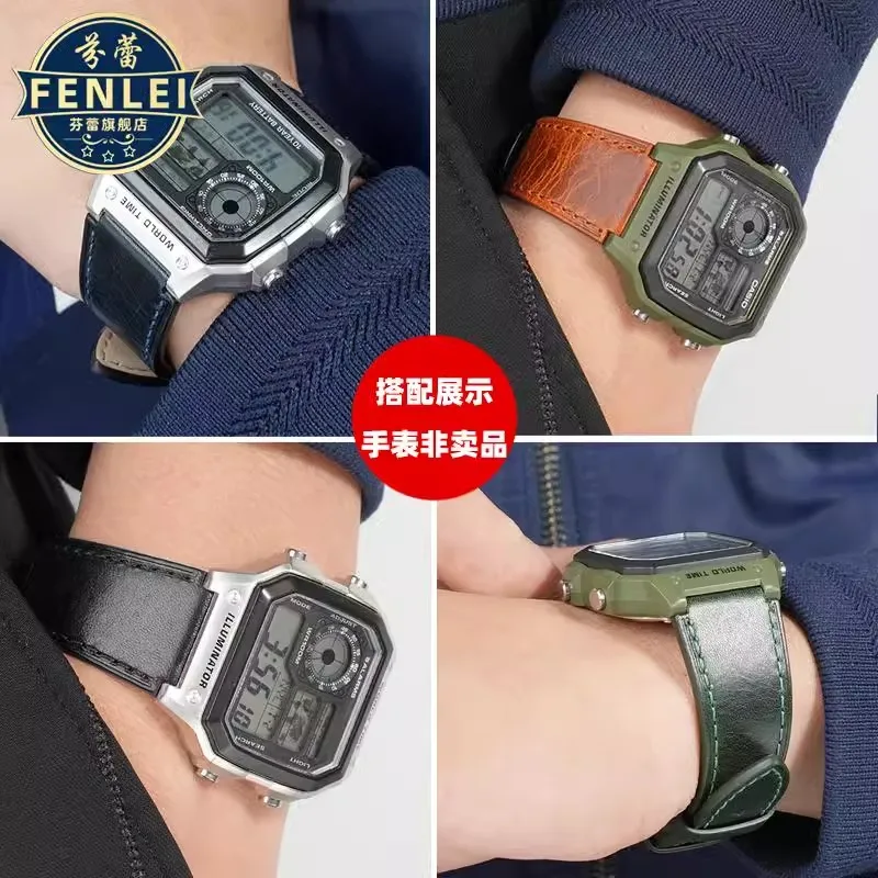 Vintage Style Retro Genuine Leather Watchband with Convex Mouth Design - Men's Bracelet 18MM
