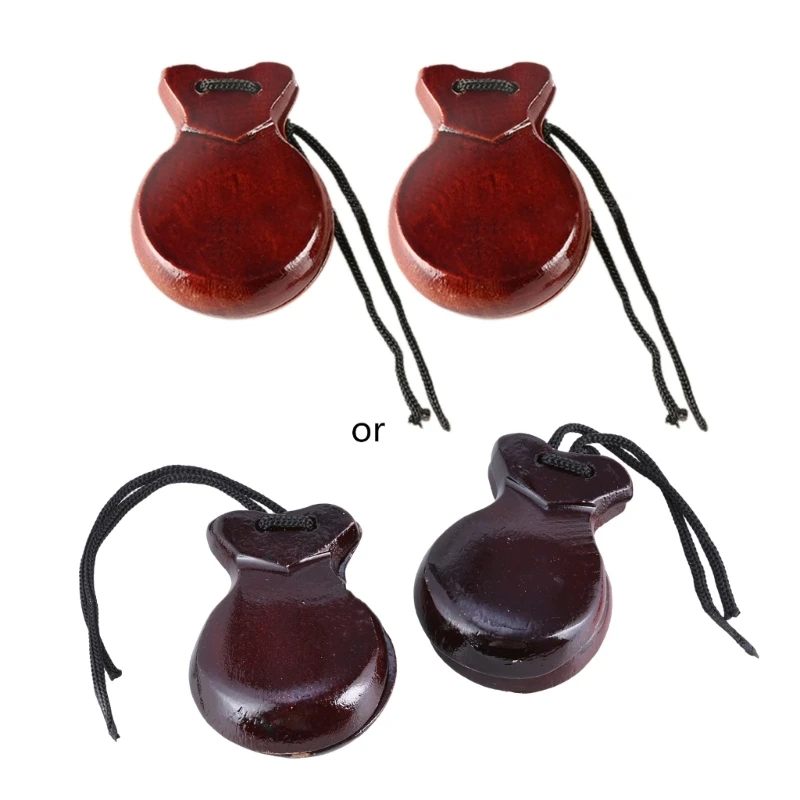 2 Pcs Spanish Castanets with String Traditional Flamenco Castanets Percussion Orff Music Instrument Easy to Play
