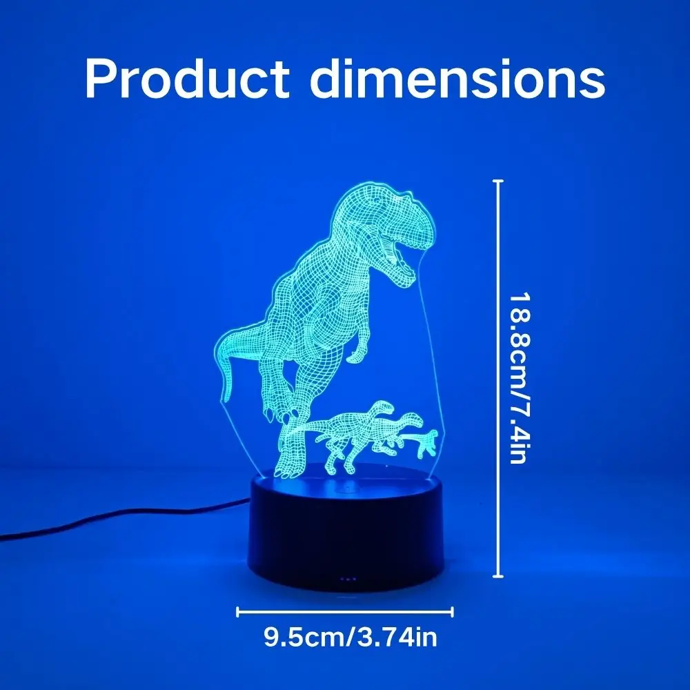 티라노사우루스 공룡 3D 환상 RGB 야간 조명, 크고 작은 티라노사우루스 LED 책상 램프, 어린이 침실 장식 공룡 생일 선물