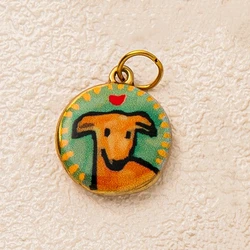 Fashionable Drip Oil Painting Color Love Cat Starry Sky Pendant Charms (Round yellow dog)