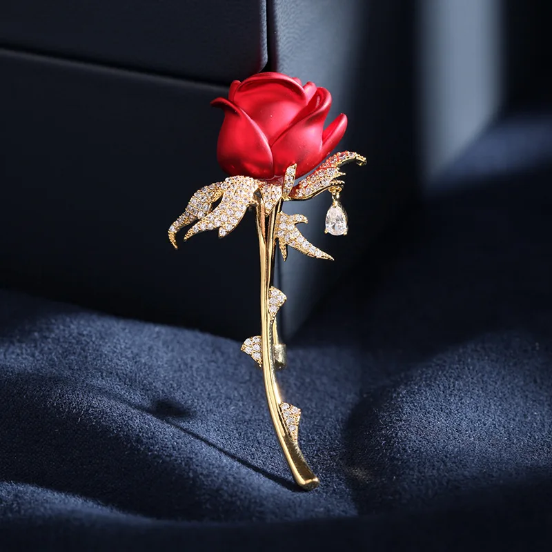 

Retro Atmospheric Zircon Brooch, High-End Zircon Pin Jacket, Coat Decoration, Red Rose Brooch For Women