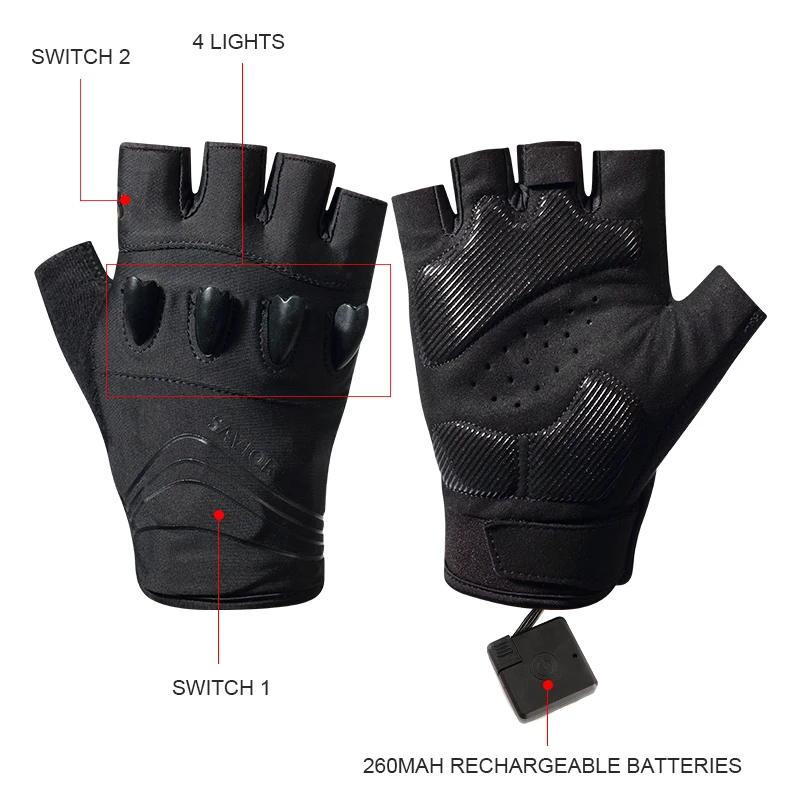 Led Gloves Mountain Hiking Cycling Fishing Outdoor Night Sports Anti Slip Lighting Touch Screen Half Finger Men Green DAYWOLF