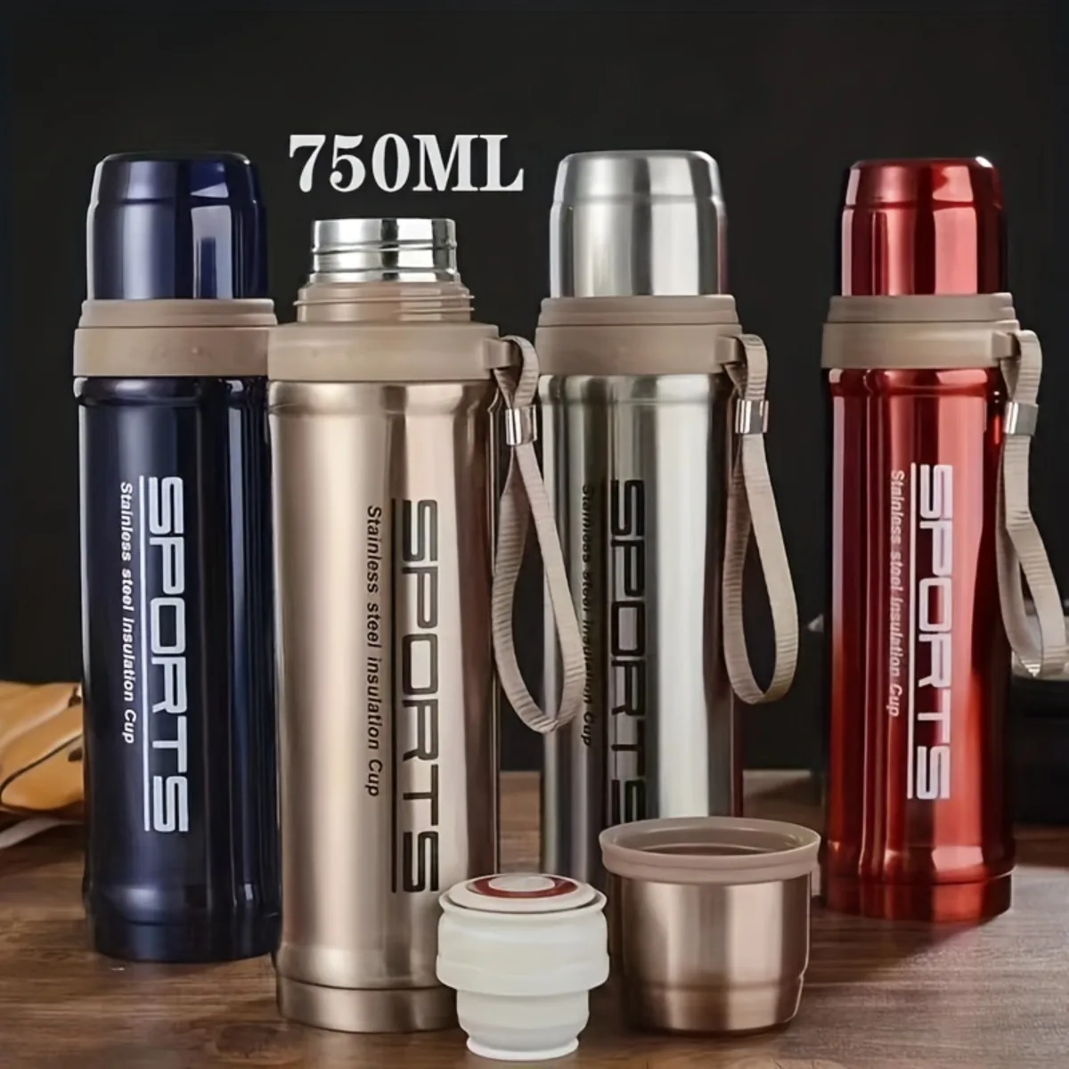 

750ml Portable Sports Vacuum Water Kettle Large Capacity 304 Stainless Steel bullet Insulation Insulated Cup Sports Water Bottle
