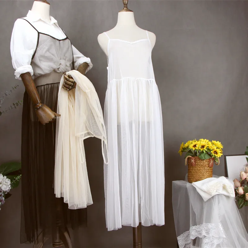 

2023 Sexy V Neck Mesh Spaghetti Strap Dress Women Sweet Pleated Lace Tank Dresses Female A Line Large Hem Overall Long Vestidos