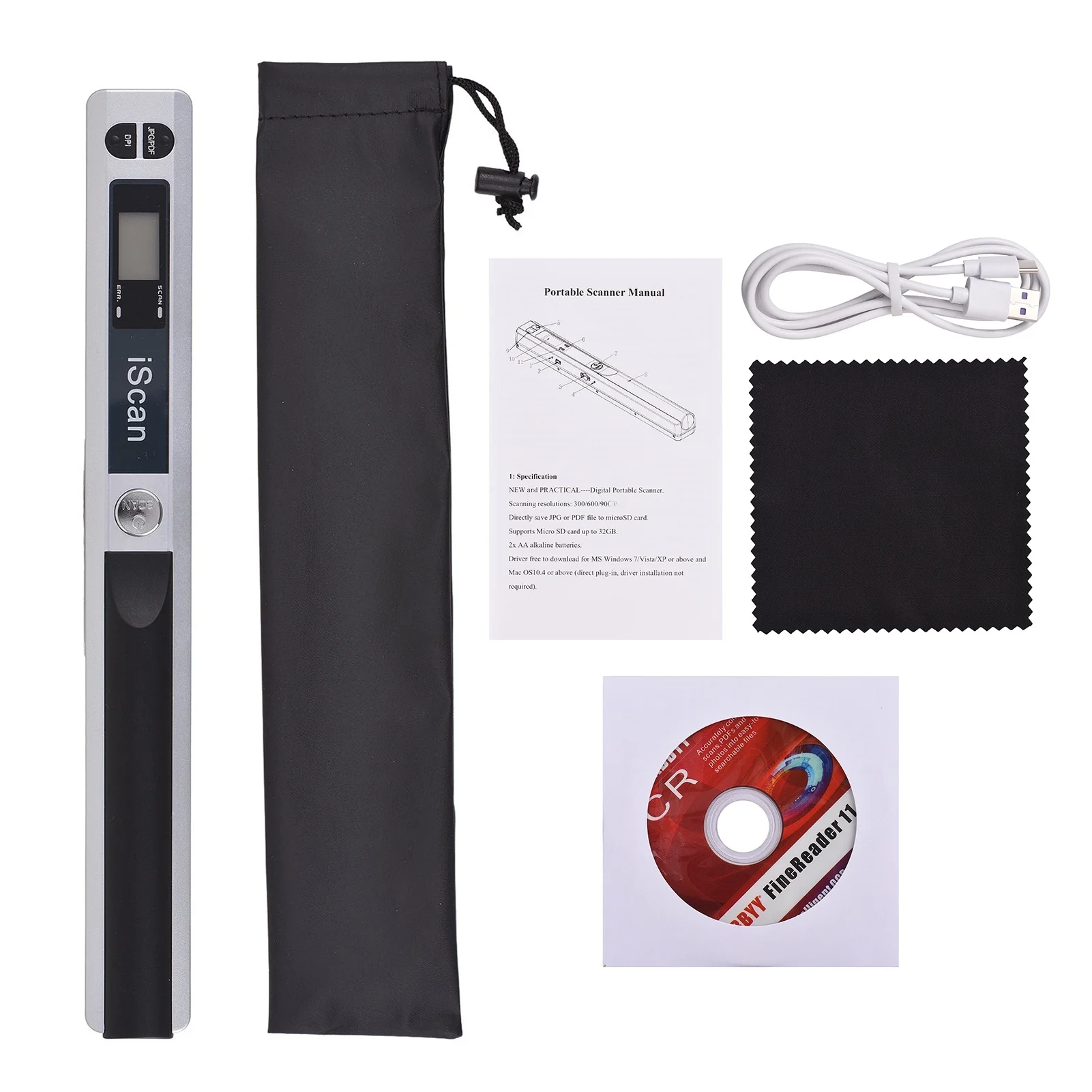 Portable Scanner Mini Handheld Document Scanner A4 Book Scanner JPG and PDF Format 300/600/900 Movement Speed
