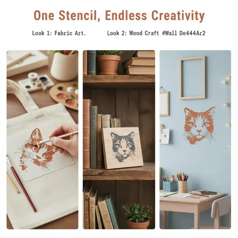 재사용 가능한 4Pcs 고양이 그림 스텐실 어린이를위한 속이 빈 새끼 고양이 패턴 DIY 학교 미술 교실 홈 공예 프로젝트