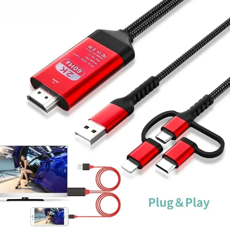 Фото Кабель HDTV, дисплей для IPhone, для Samsung, Huawei, подключение к экрану телефона, HDMI, HD, ТВ, проектор, аудио, видео адаптер, конвертер, Новинка №1