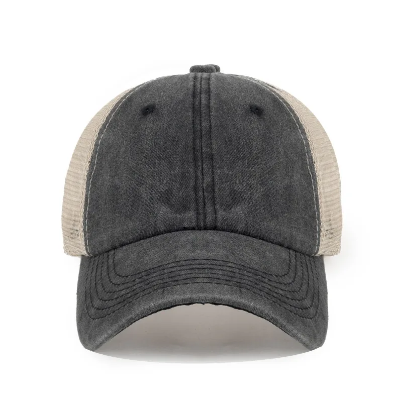 New Washed Cotton Customizable Logo Baseball Cap Summer Autumn Splicing Mesh Breathable Sun Protection Casual Sports Men's Hat 2