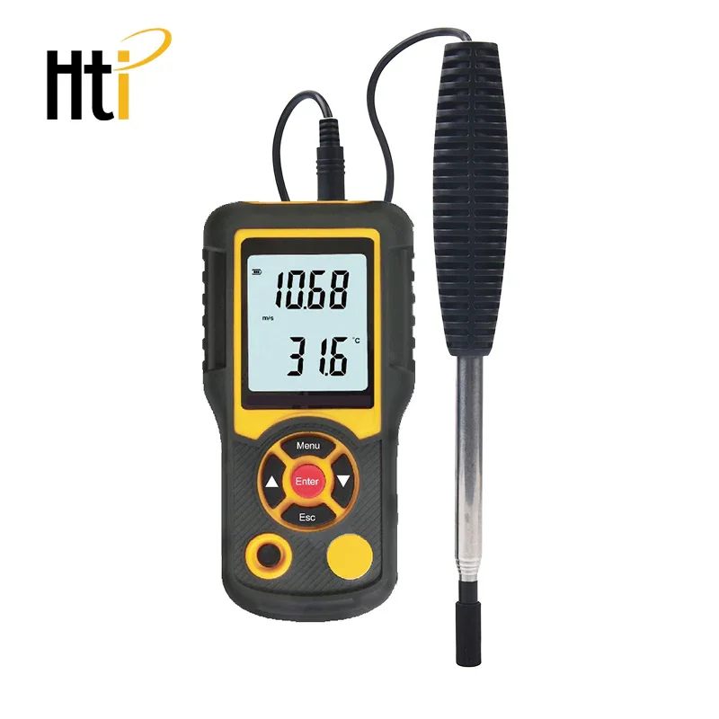 HTI HT-9830 디지털 LCD 열선 휴대용 풍속계 측정기 풍속계 EU 플러그 온도 테스터 포함 HVAC용