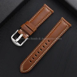 Premium Oil - Waxed Cowhide Leather Watch Strap - Waterproof Quick Release Bracelet - 22mm (LightBrown)