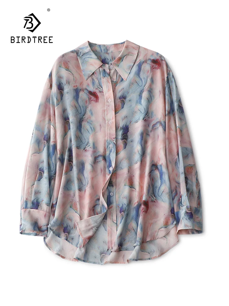 

BirdTree 6A 19MM 100%Real Silk Elegant Shirt, Women Long Sleeve Tie Dyeing, Versatile Commute Blouses, 2024 Spring New T43418QC