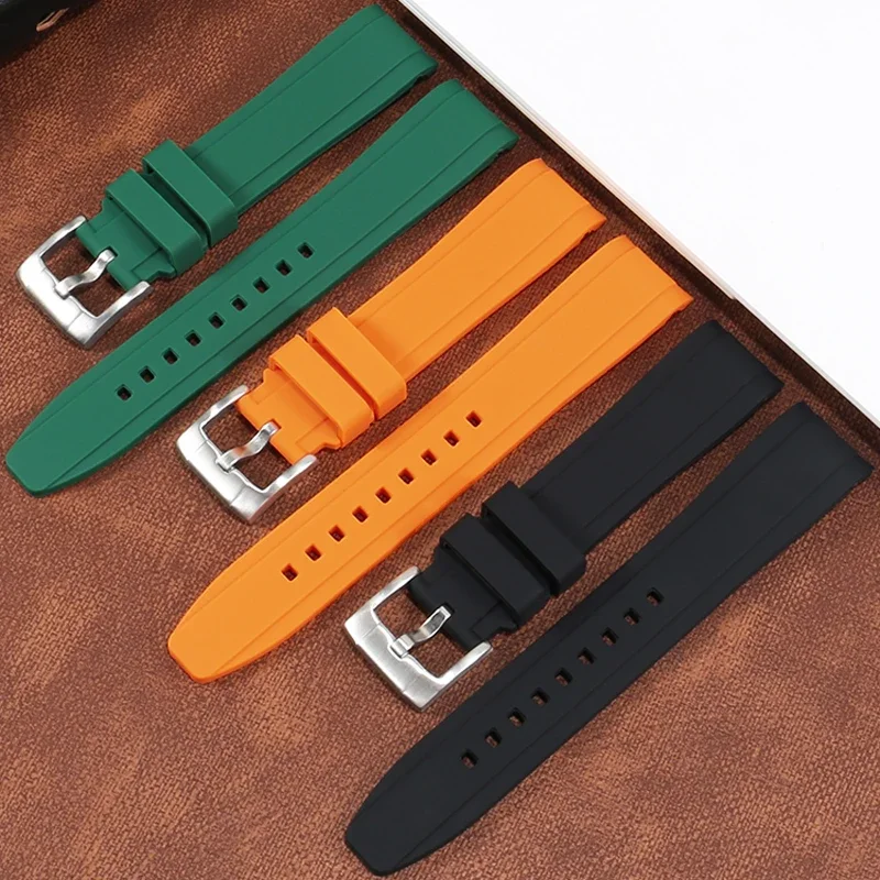 Versatile Waterproof Silicone Watch Strap with Curved Interface, Available in Multiple Sizes