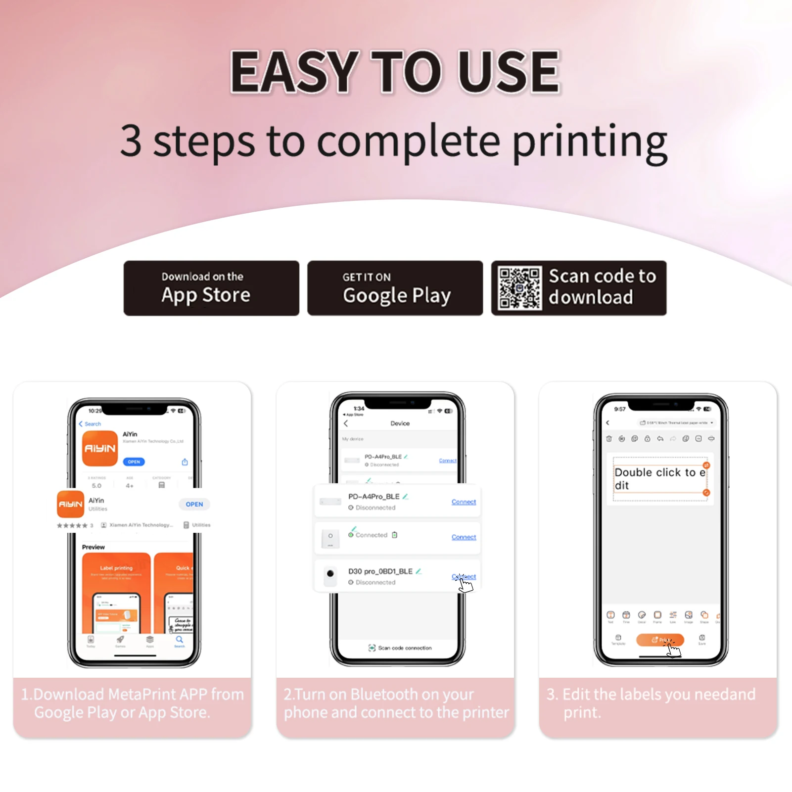 D30 Pro Label Printer Pocket Smartphone Label Maker BT Wireless Thermal Printing 203DPI Support 15mm Width Adhesive 