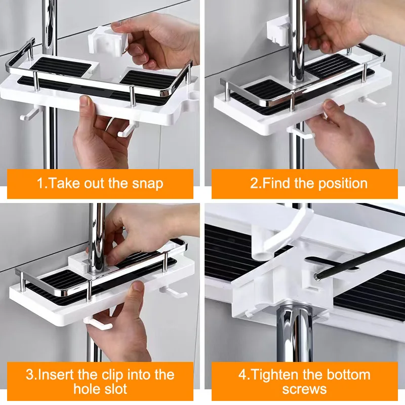Shower Storage Holder No Drilling with Hook Shampoo Hanging Tray Stand Lifting Rod Bathroom Storage Organizer Accessorie 6