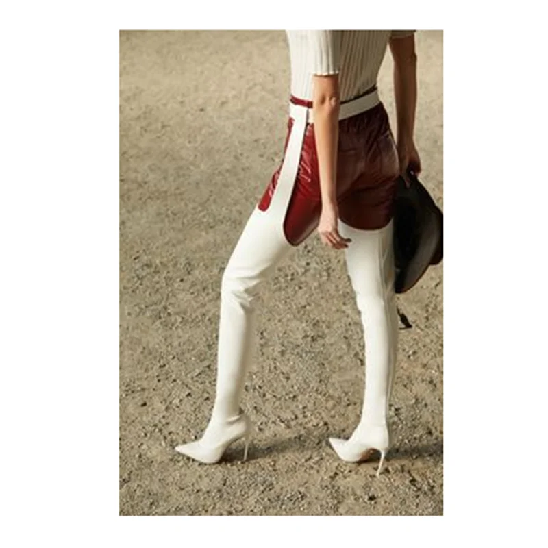 

White Over Knee High Belt Pants Boots Thin High Heel Fashion Sexy 2023 Summer Casual Plus Size Woman Shoes Zapatillas Mujer
