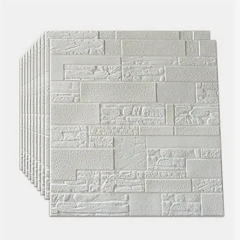 สติกเกอร์ติดผนังลายสามมิติสีขาว กันน้ำและน้ำมัน วัสดุ PVC เหมาะสำหรับตกแต่งผนังห้องนั่งเล่น ห้องนอน และผนังหลังทีวี 1