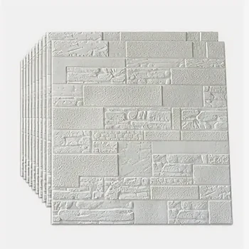 สติกเกอร์ติดผนังลายสามมิติสีขาว กันน้ำและน้ำมัน วัสดุ PVC เหมาะสำหรับตกแต่งผนังห้องนั่งเล่น ห้องนอน และผนังหลังทีวี 1