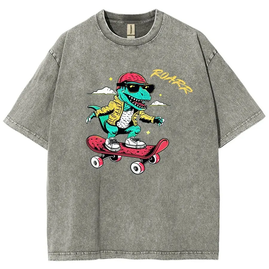

Men's Washed T Shirt,Dinosaur Anime T-shirt, Guts Skull Knight Graphic Print TShirt, 100% Cotton Short Sleeve Unisex Streetwear