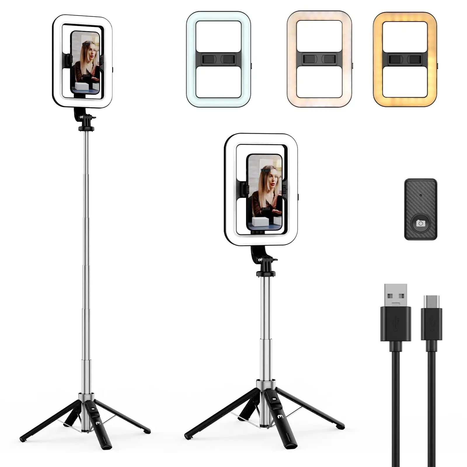 LISCN 1.3m LED Selfie Light with Stand 8" LED Selfie Rectangular Light Dimmable with Tripod for Makeup/Live Stream
